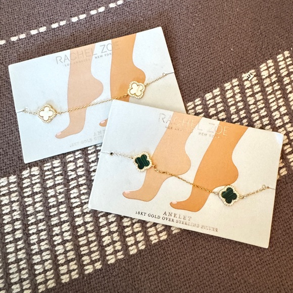 NEW Rachel Zoe 18 KT Gold over Sterling Silver Clover Anklet Bracelets - Picture 7 of 13